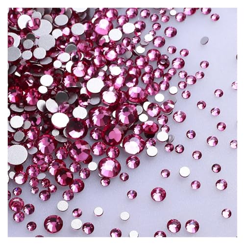 1440 Stück/Packung, gemischte Größen, schwarzes Glas, flache Rückseite, Glitzer-Diamant, nicht Hotfix-Strasssteine ​​für Nagelkunst und Kleidung(Fuchsia) von ERHTGUO