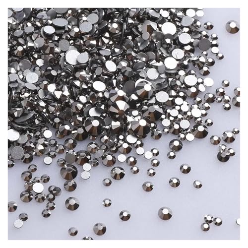 1440 Stück/Packung, gemischte Größen, schwarzes Glas, flache Rückseite, Glitzer-Diamant, nicht Hotfix-Strasssteine ​​für Nagelkunst und Kleidung(Hematite) von ERHTGUO