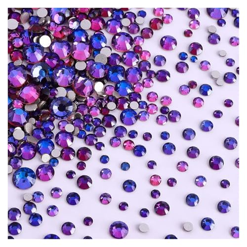 1440 Stück/Packung, gemischte Größen, schwarzes Glas, flache Rückseite, Glitzer-Diamant, nicht Hotfix-Strasssteine ​​für Nagelkunst und Kleidung(Purple Majesty) von ERHTGUO