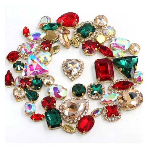50 teile/beutel Glänzend 24 Farbe Gemischt Form Nähen auf Strass Gold Klaue Kristall Schnalle Diy Hochzeit Dekoration Kleidung/Schuh/Kleid(Christmas Style) von ERHTGUO