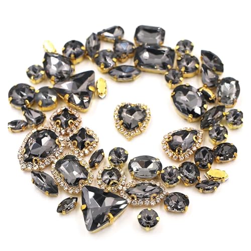 50 teile/beutel Glänzend 24 Farbe Gemischt Form Nähen auf Strass Gold Klaue Kristall Schnalle Diy Hochzeit Dekoration Kleidung/Schuh/Kleid(Grey) von ERHTGUO