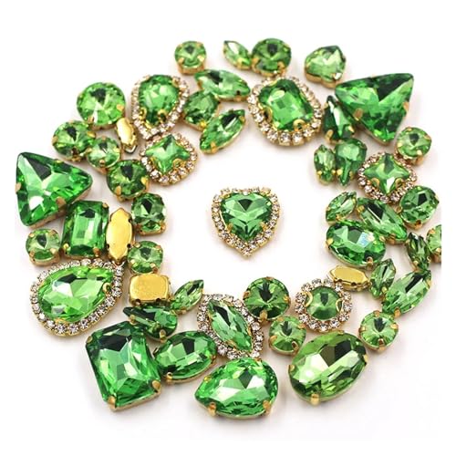 50 teile/beutel Glänzend 24 Farbe Gemischt Form Nähen auf Strass Gold Klaue Kristall Schnalle Diy Hochzeit Dekoration Kleidung/Schuh/Kleid(Light Green) von ERHTGUO