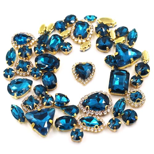 50 teile/beutel Glänzend 24 Farbe Gemischt Form Nähen auf Strass Gold Klaue Kristall Schnalle Diy Hochzeit Dekoration Kleidung/Schuh/Kleid(Peacock Blue) von ERHTGUO