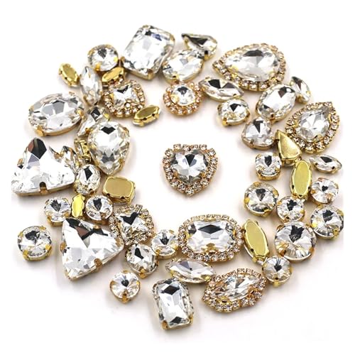 50 teile/beutel Glänzend 24 Farbe Gemischt Form Nähen auf Strass Gold Klaue Kristall Schnalle Diy Hochzeit Dekoration Kleidung/Schuh/Kleid(WHITE) von ERHTGUO