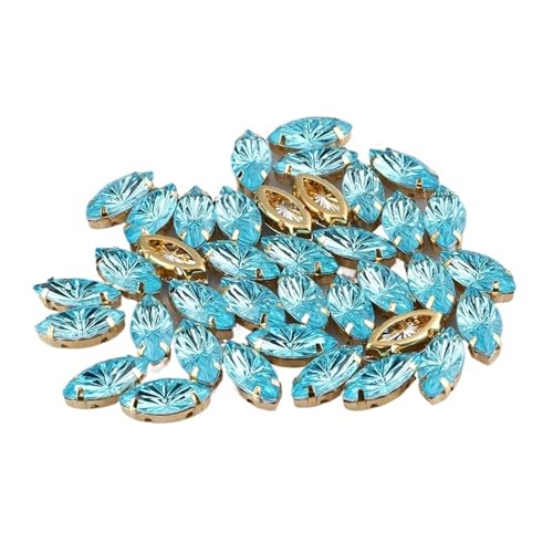 Hotfix Strass Strasssteine ​​schillernde Edelsteine ​​für Handarbeiten DIY Nähbesätze(Aquamarine,7x15mm-20pcs) von ERHTGUO