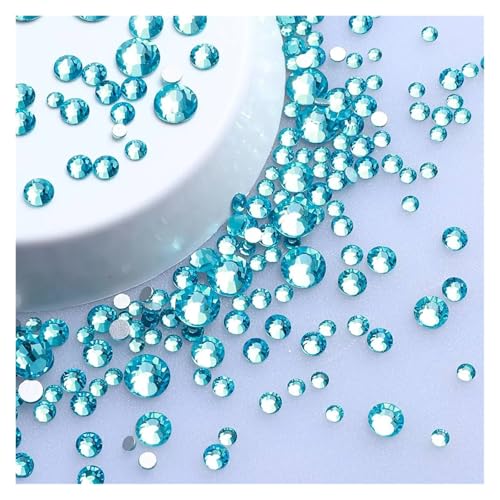 Mix Größe Glitter Runde Strasssteine ​​Silber Unterseite Nicht Hotfix Kleine Kristall for Nagel Kunst Kleidung Dekoration(Aquamarine) von ERHTGUO