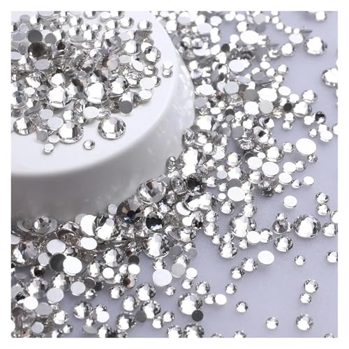 Mix Größe Glitter Runde Strasssteine ​​Silber Unterseite Nicht Hotfix Kleine Kristall for Nagel Kunst Kleidung Dekoration(Crystal) von ERHTGUO