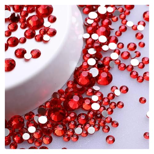 Mix Größe Glitter Runde Strasssteine ​​Silber Unterseite Nicht Hotfix Kleine Kristall for Nagel Kunst Kleidung Dekoration(Light Siam) von ERHTGUO