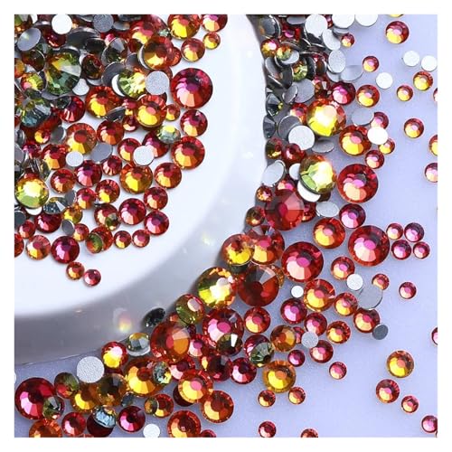 Mix Größe Glitter Runde Strasssteine ​​Silber Unterseite Nicht Hotfix Kleine Kristall for Nagel Kunst Kleidung Dekoration(Red Volcano) von ERHTGUO