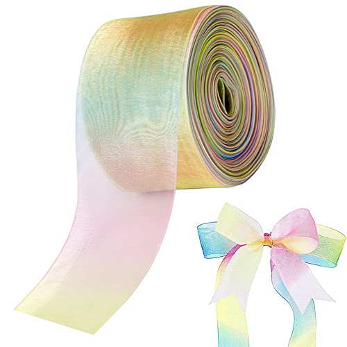 Geschenkband, 50 Yard, 25mm, Durchsichtiges Chiffonband, Schleifenband, Organza Bänder für Haarzöpfe Dekoration, Geschenkverpackung, Hochzeit, Party, Geburtstag, Weihnachten von WEIWUXIAN