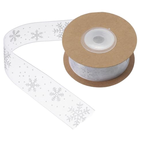 ERINGOGO 1 Rolle Silberes Schneeflockenband DIY liefert Schneeband Wickelband durchsichtiges Schneeflockenband Schneeflocken-Feiertagsband Winterbänder Band für Blumenstrauß Chiffon Weiß von ERINGOGO