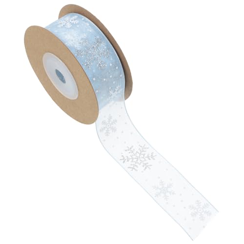 ERINGOGO 1 Rolle Silberes Schneeflockenband Organzaband mit Schneeflocken Winterschneeflockenband Geschenkband Glitzerband DIY liefert Schneeband Winterurlaubsband Bänder Chiffon Himmelblau von ERINGOGO