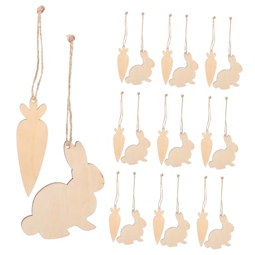 ERINGOGO 1 Satz Kaninchen-Karotten-Holzspäne Hase Party unvollendet klein Ornament holzfiguren zum bemalen Karotten Holzstücke Ostern-Karotten-Dekorationen Osterschmuck aus Holz Hanfseil von ERINGOGO