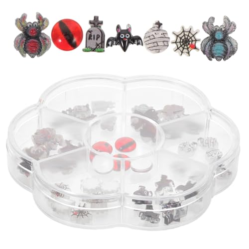 ERINGOGO 1 Schachtel Halloween Nail Charms mit Mini Geistern Spinnen Fledermäusen Bunte Resin Nagelverzierungen für DIY Nail Art Party Makeup Vielseitige Halloween Nagelschmuck Dekoration von ERINGOGO