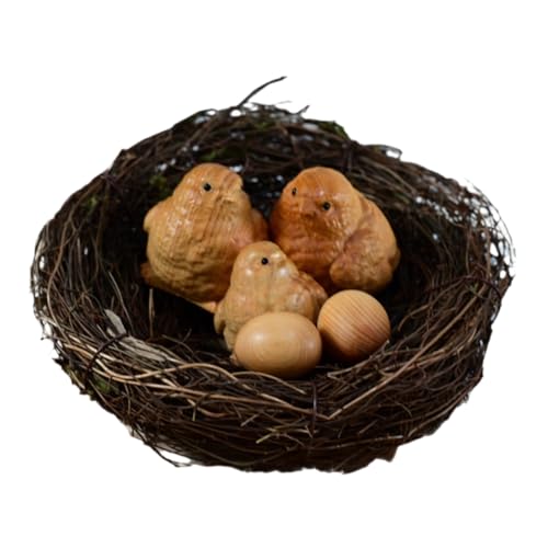 ERINGOGO 1 Set Küken Ornament Künstliche Vogelnester Vogelnest Dekoration Vogelhaus Ornamente Vogelnest Ornamente Holzschnitt Ornamente Kleines Vogelweben Vogelnest Aus Holz Orange von ERINGOGO