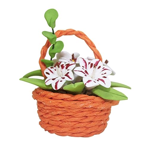 ERINGOGO 1 Stück Mini-Lebensmittel- und Spielblumenkorb Tür Mini-Topfblumenmodell Miniatur bräune puppenhauszubehör kunstpflanze künstliche Blumenpflanze Mini-Lilienverzierung Harz Brown von ERINGOGO