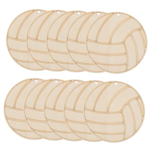 ERINGOGO 10 Stück Bemalte Holzspäne Volleyball Für Den Außenbereich Zum Basteln Volleyball Verzierungen Ornament Ausschnitte Für Den Innenbereich Sportspielzeug Holzhandwerk von ERINGOGO