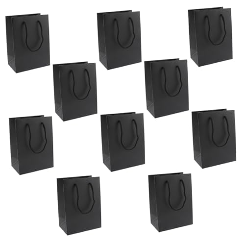 ERINGOGO 10 Stück Schwarze Kraftpapier Tragetaschen Teiliges Lebensmittelechte Papiertüten mit Henkel Praktische Geschenktüten für Süßigkeiten Snacks Brot Umweltfreundliche von ERINGOGO