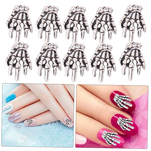 ERINGOGO 10 Stück Teiliges Nagelkunst mit Legierung Skeletthand Design Diy Nageldekoration Nagelsticker für Halloween Party und Kreative Maniküre von ERINGOGO