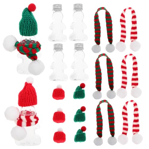 ERINGOGO 10 Stück Wiederverwendbare Lebkuchenmann Trinkflaschen aus Stabilem Kunststoff mit Roten und Grünen Hüten Sowie Schals Transparente Xmas Saftflaschen zum Befüllen und Dekorieren von ERINGOGO