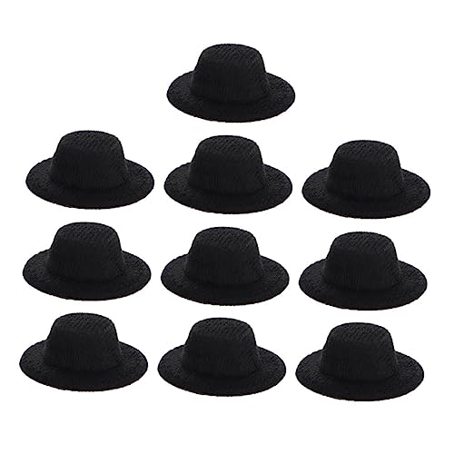 ERINGOGO 10 Stück Zubehör für Puppenhäuser Puppenhüte Miniaturpuppen Kleiner Zylinder puppenkleidung doll Accessories dekorative kleine Hüte Miniatur-Jazz-Hut-Dekoration Stoff Black von ERINGOGO