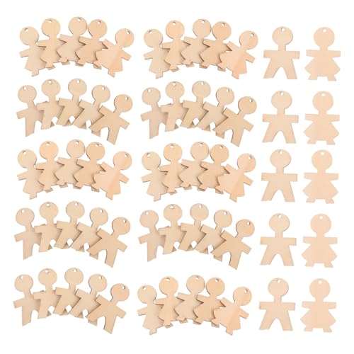 ERINGOGO 100 Stück Holzfiguren Bastelset Unbemalte Junge Mädchen Formen aus Holz Kinderzimmer Deko Slices für DIY Malprojekte Freude an Hochwertigen Holzscheiben von ERINGOGO