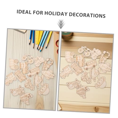 ERINGOGO 100 Stück Holzscheiben Fahrzeugformen zum Bemalen Unfertige Holzfiguren für DIY Bastelprojekte Kreative Lernspiele Sicher Glatt Oberfläche von ERINGOGO