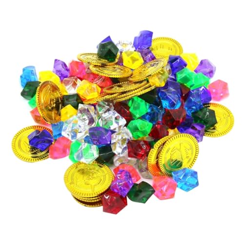 ERINGOGO 114 Stk Teiliges Piratenspielzeug Set mit Goldmünzen und Bunten Plastikgemmen Schatzspielzeug für Jungen für Rollenspiele und Dekorationen von ERINGOGO