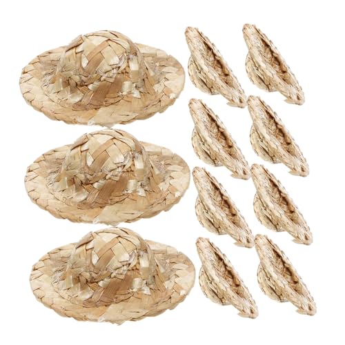 ERINGOGO 12 Stück Mini-Hut aus Strohgeflecht Stricken Kappen Schlüssel winzig gewebter Hut für klein Puppenhut Puppenhüte basteln Kreative Puppenhüte Mini-Hut-Modell Mini-Hausschmuck Beige von ERINGOGO
