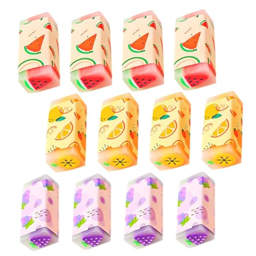 ERINGOGO 12 Stück Teiliges Bunter Frucht Radiergummis mit Duft Kleine Tragbare Lernradierer für Schüler Sichere Materialien Niedliche Cartoon Designs als und Schulzubehör von ERINGOGO