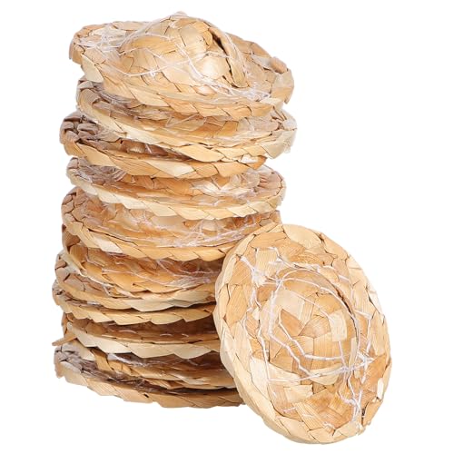 ERINGOGO 12 Stück Teiliges Handgefertigte Mini Strohhüte Krempe Geflochtene Puppenhüte für DIY Basteln Puppendekoration Partybedarf Geeignet für Puppen und Kuscheltiere von ERINGOGO