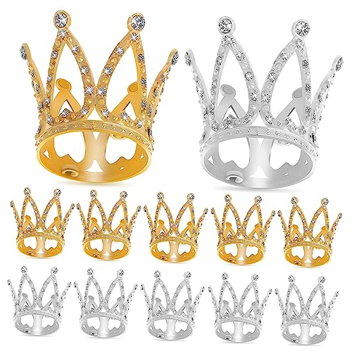 ERINGOGO 12 Stück Teiliges Mini Kronen aus Strass und Legierung Funkelnde Tortendeko für Geburtstag Weihnachten Jubiläen Vielseitige Party Accessoires Gold und Silber von ERINGOGO