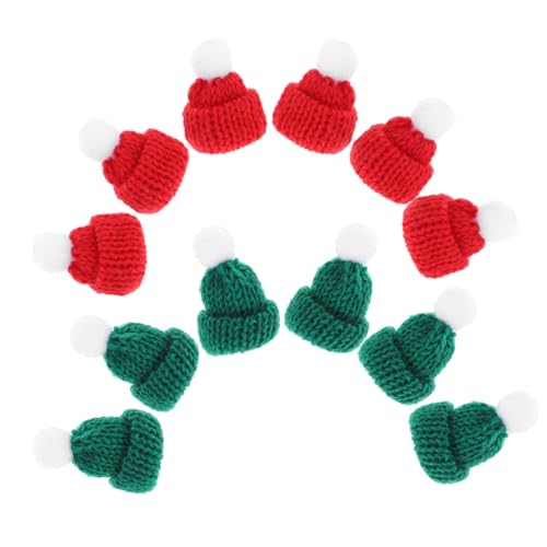 ERINGOGO 12 Stück Teiliges Miniatur Weihnachtsmützen aus Gestricktem Garn Flexible Dekorative Flaschenhüte in Rot und Grün Zarte Puppenhüte für DIY Weihnachtsdeko Weinflaschen und von ERINGOGO