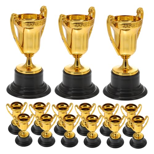 ERINGOGO 15 Stück kleines Trophäenspielzeug graviert Plus Wettbewerb Mini-Trophäenbecher vergeben mit Party Trophäe kleiner Pokal Trophäen für in großen Mengen Plastik Golden von ERINGOGO