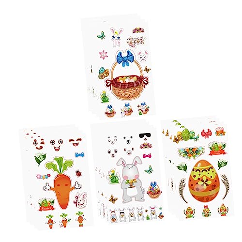 ERINGOGO 16blätter Osteraufkleber Für Junge Mädchen Dekorative Sticker Mit Hasen Eiern Körben Und Karotten Für Kreative Bastelprojekte Und Osterfeiern Designs von ERINGOGO