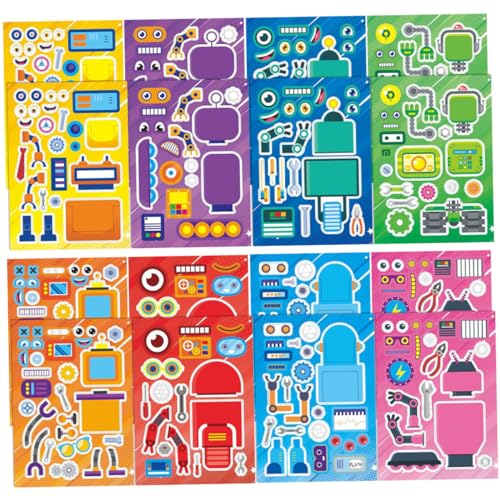 ERINGOGO 16blätter Teiliges Robot Puzzle Sticker Kinderfreundliche Cartoon- Puzzle Aufkleber Für Kreative Dekorationen Und Themenpartys Einfach Anzubringen Und Abzunehmen von ERINGOGO