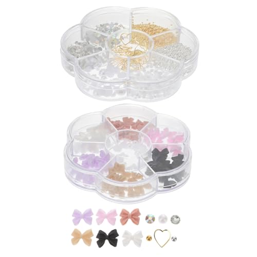ERINGOGO 2 Boxen Nail Art Charms mit Perlen und Strasssteinen Boxen mit Bunten Flachen Perlen Glänzende Nagel dekoration für DIY Maniküre Eleganter Schmuck für Verschiedene Anlässe von ERINGOGO
