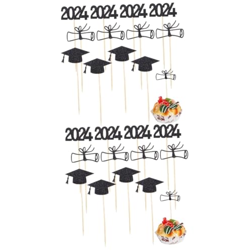 ERINGOGO 2 Sätze Graduierungskappe-Kuchendekoration Herzlichen Glückwunsch Cupcake-Picks Geburtstagsdekorationen Braut- Stand kinderdecken abschlussfeier Grad Partyzubehör Kuchen Picks Holz von ERINGOGO