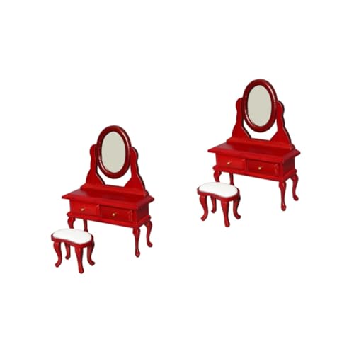 ERINGOGO 2 Sätze Simulierter Schminktisch winzige Möbel Puppenmöbel Essen Kommode gehrungswinkel Modelle Spielzeug Miniaturen Mini-Tisch Farbe Mahagoni Ornamente Schminkhocker hölzern rot von ERINGOGO