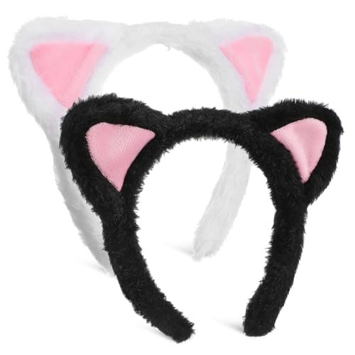 ERINGOGO 2 Stück Fluffige Katzenohren Haarbänder Weiche Animal Ear Headbands mit Flexiblem Band Niedlich und Praktisch für Make Up Gesichtspflege und Party Geeignet für Damen und Alltag von ERINGOGO