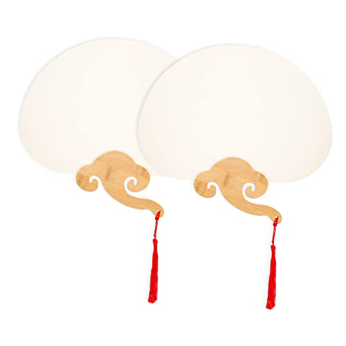 ERINGOGO 2 Stück Leerer Lüfter Mit Papierbällen Malen Fans Leere Graffiti-fans Malerei-fans Leerer Malfächer Leere Fans Selber Machen Diy-graffiti-fans Weiß Holz von ERINGOGO