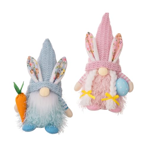 ERINGOGO 2 Stück Osterpuppe wichtelpuppe hasenfiguren Ostern ozdoby wielkanocne Easter Eggs ausgestopft Kaninchen GNOME Puppenschmuck Hasenzwergpuppe Plüsch Osterwichtel Stoff von ERINGOGO