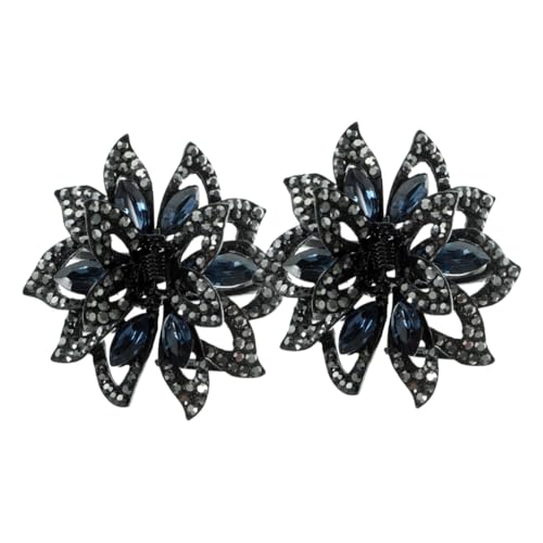 ERINGOGO 2 Stück Rutschfeste Kristallblumen haarspangen für Damen Vielseitig für Hochzeiten Partys und Alltag Modischer Haarschmuck Schwarz mit Blauen Akzenten von ERINGOGO