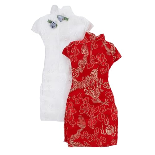 ERINGOGO 2 Stück Teiliges Puppen Cheongsam Kleidung Vintage Chinesische Tracht für Puppen Wiederverwendbare Puppenkleidung Rot und Weiß für Rollenspiele und von ERINGOGO
