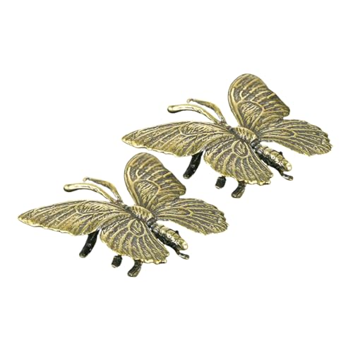 ERINGOGO 2 Stück goldene Schmetterlingsskulptur Vintage Miniaturfigur aus Messing Antike Schmetterlingsfiguren schmetterlingsförmiges lebensechte Schmetterlingsstatue Kupfer von ERINGOGO