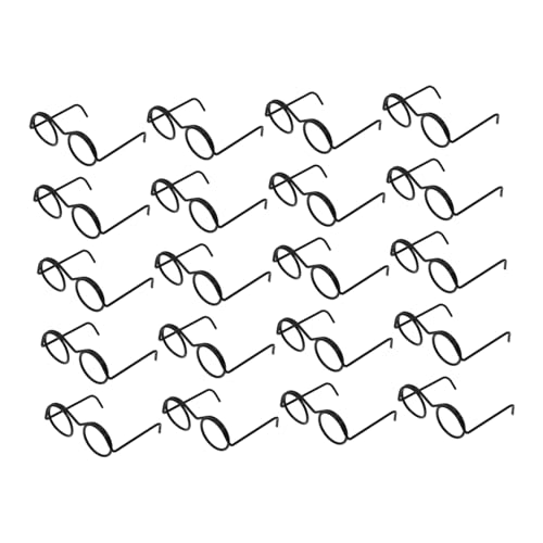 ERINGOGO 20 Stück Mini-Brille Gläser Minibrille für Puppen Puppenhaus Mini -Puppe Mini-Puppen Mini -Brille Handwerk Drahtrandbrille Zubehör für Miniatur-Puppenbrillen Metall Schwarz von ERINGOGO