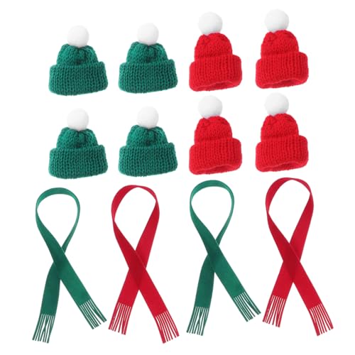 ERINGOGO 20 Stück Teiliges Mini Strickset Weihnachtsmütze und Schal für DIY Basteln Kleine Santa Hüte und Schals in Rot Grün Mini Wintermützen für Puppen Schneemann Flaschen Festliche Deko von ERINGOGO