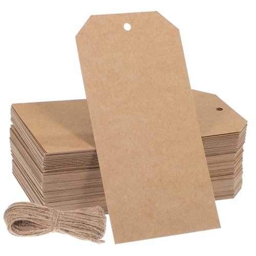 ERINGOGO 200 Stück Kraftpapier Anhänger mit Schnur Blanko Etiketten für Kleidung Versand Wiederverwendbare Drahtetiketten mit Jute Schnur zum Beschriften von ERINGOGO