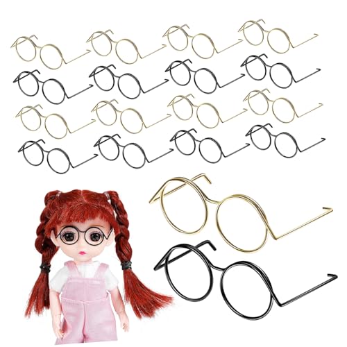ERINGOGO 20st Puppe Universelle Kleine Augen Zubehör - Puppenhausbrille Mini-brillenmodelle Mini-gläser Zum Basteln Puppe Verkleidet Brille Puppenbrillen Haustier Kupfer von ERINGOGO