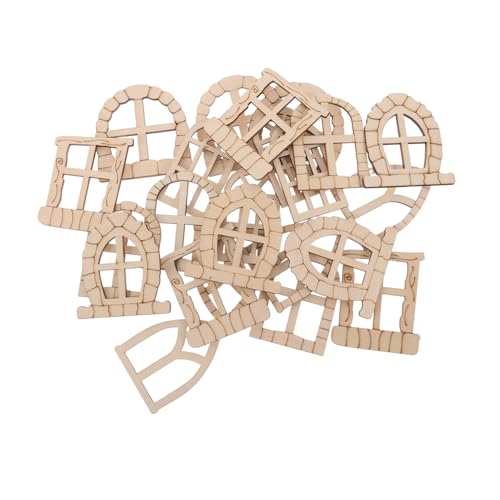 ERINGOGO 25 Stück Mini-fensterzubehör Handwerk Mini-fensterdekoration Mini-fensterrahmenmodell Klein Winzig Miniatur Kind Leer Gartentür Minifiguren in Loser Schüttung Minitür Hölzern Khaki von ERINGOGO
